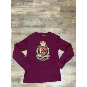 Polo Ralph Lauren LS Crest Large Logo Long Sleeve Shirt Size S Maroon Preppy